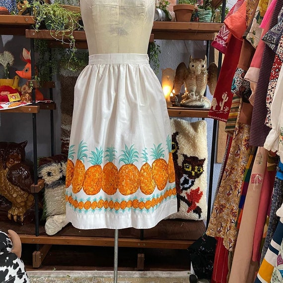 1950s Novelty Pineapple Border Print Skirt With Hi