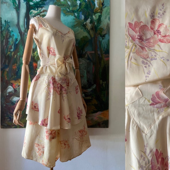 1930s  cream floral print bias cut dress - image 2