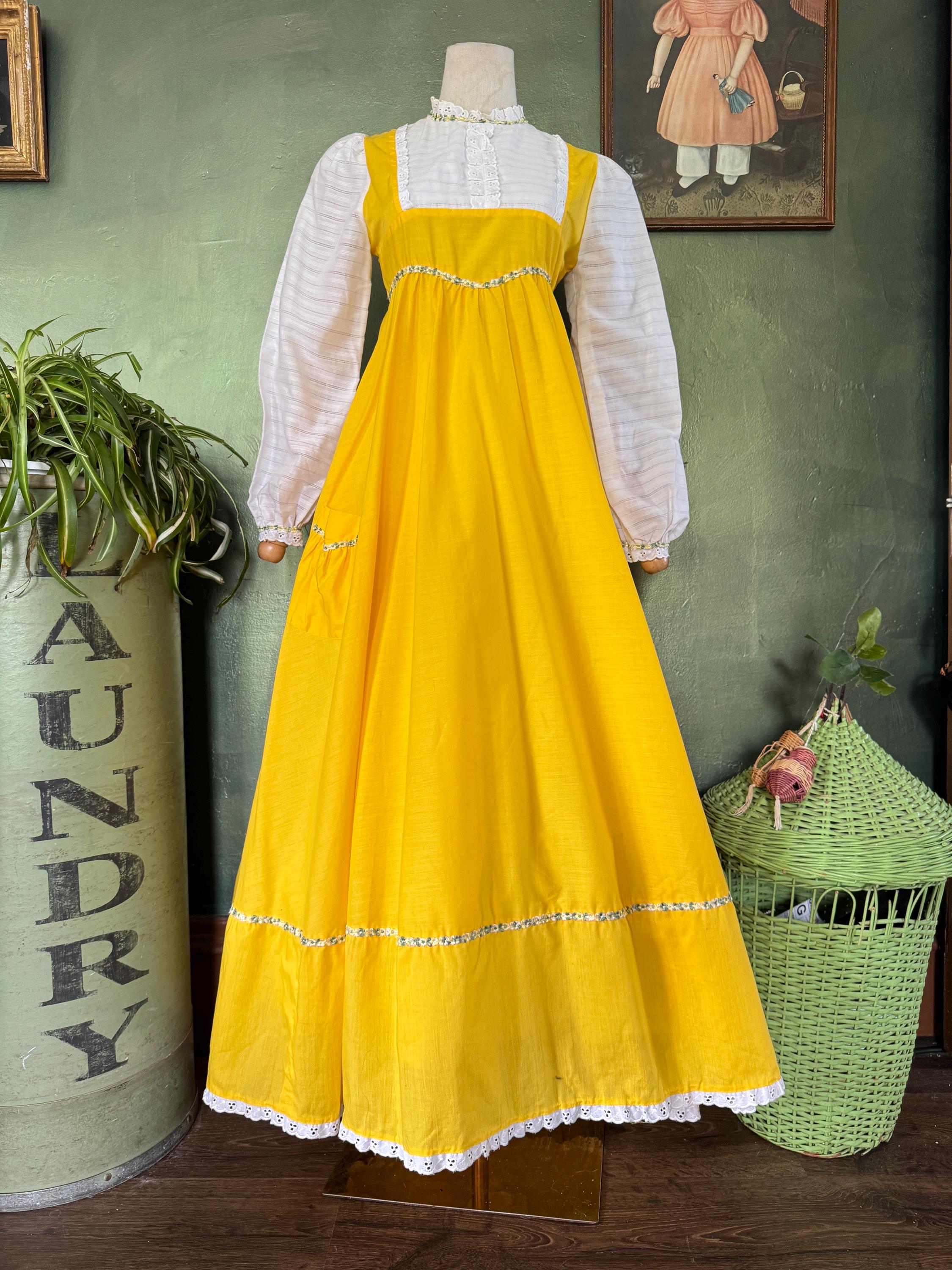 1960  Yellow and White Floral Maxi Dress