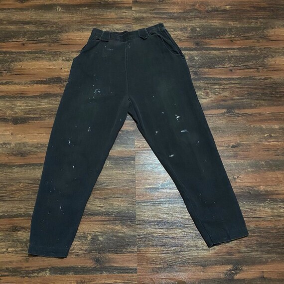 1940s 1950s Black Denim Buck Back High Waisted Pan