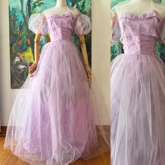 Vintage 1950s Tulle Dress Short Lilac Homecoming Dress
