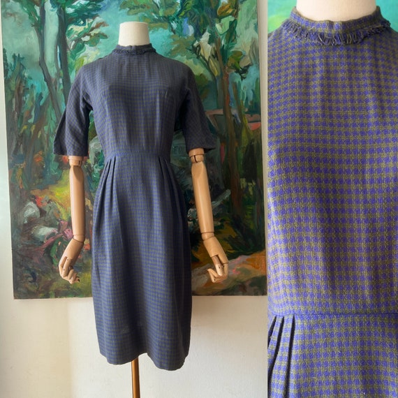 1950s  purple and green lightweight wool dress