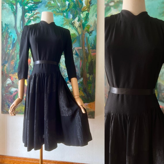 1930s  early 40s black crepe dress - image 1