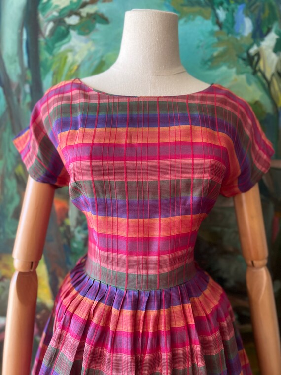 1950s  rainbow striped fit and flare dress - image 8