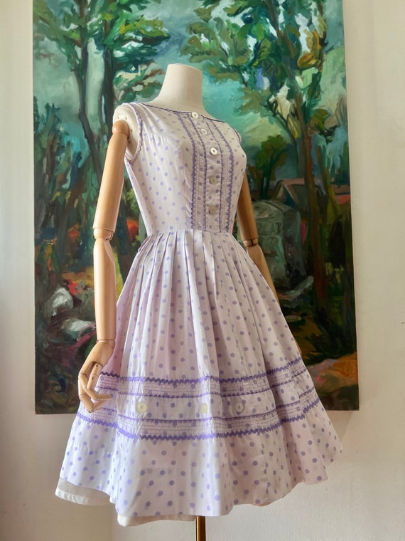 1950s  Purple Polkadot Fit and Flare Dress - image 6