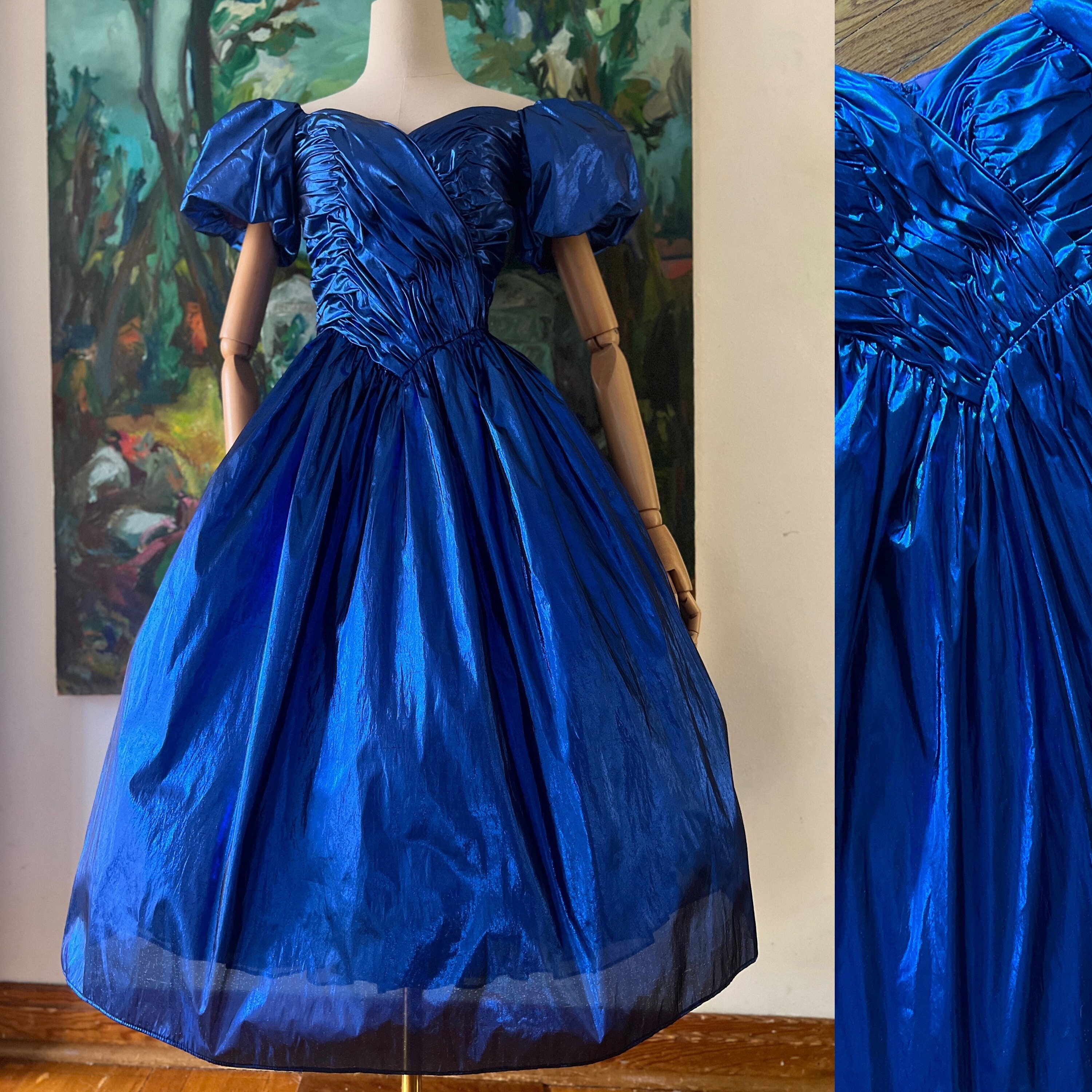 VICTOR COSTA vintage 80s strapless slate blue formal gown with pockets –  LuAnne Vintage