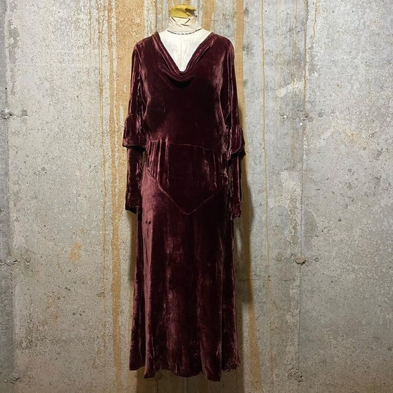 1930s light brown velvet bias cut dress with Julie
