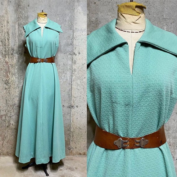 1970s Seafoam Green Sleeveless Maxi Dress