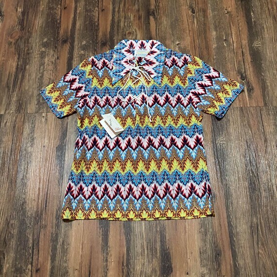 1960s Deadstock Psychedelic Knit Polo Blouse
