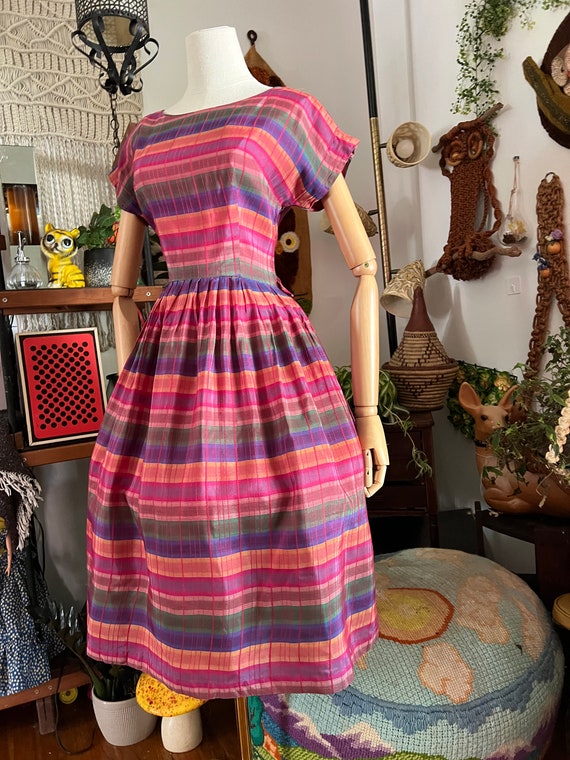 1950s Rainbow striped fit and flare dress - image 2