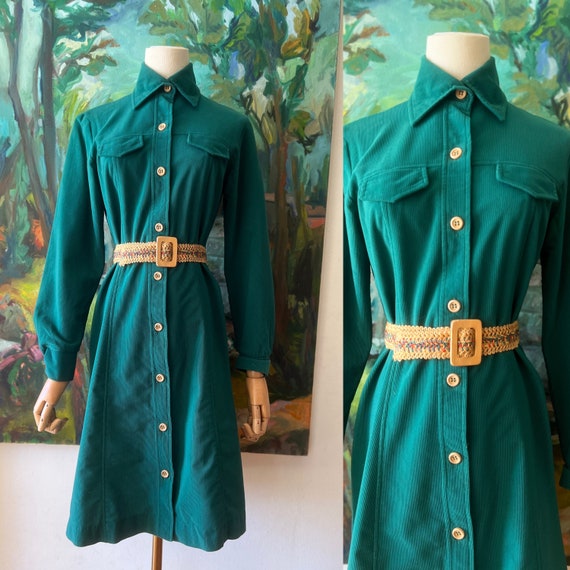 1970s  Emerald Green Corduroy Dress