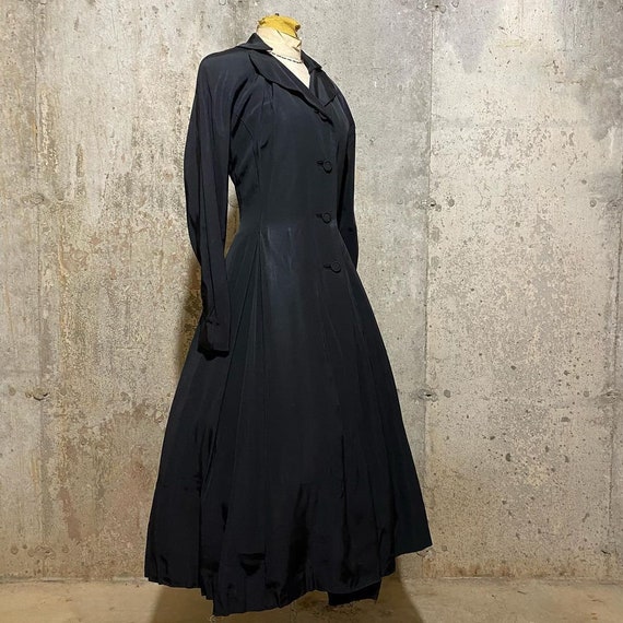 1940s 1950s Black Princess Coat With Scalloped Col