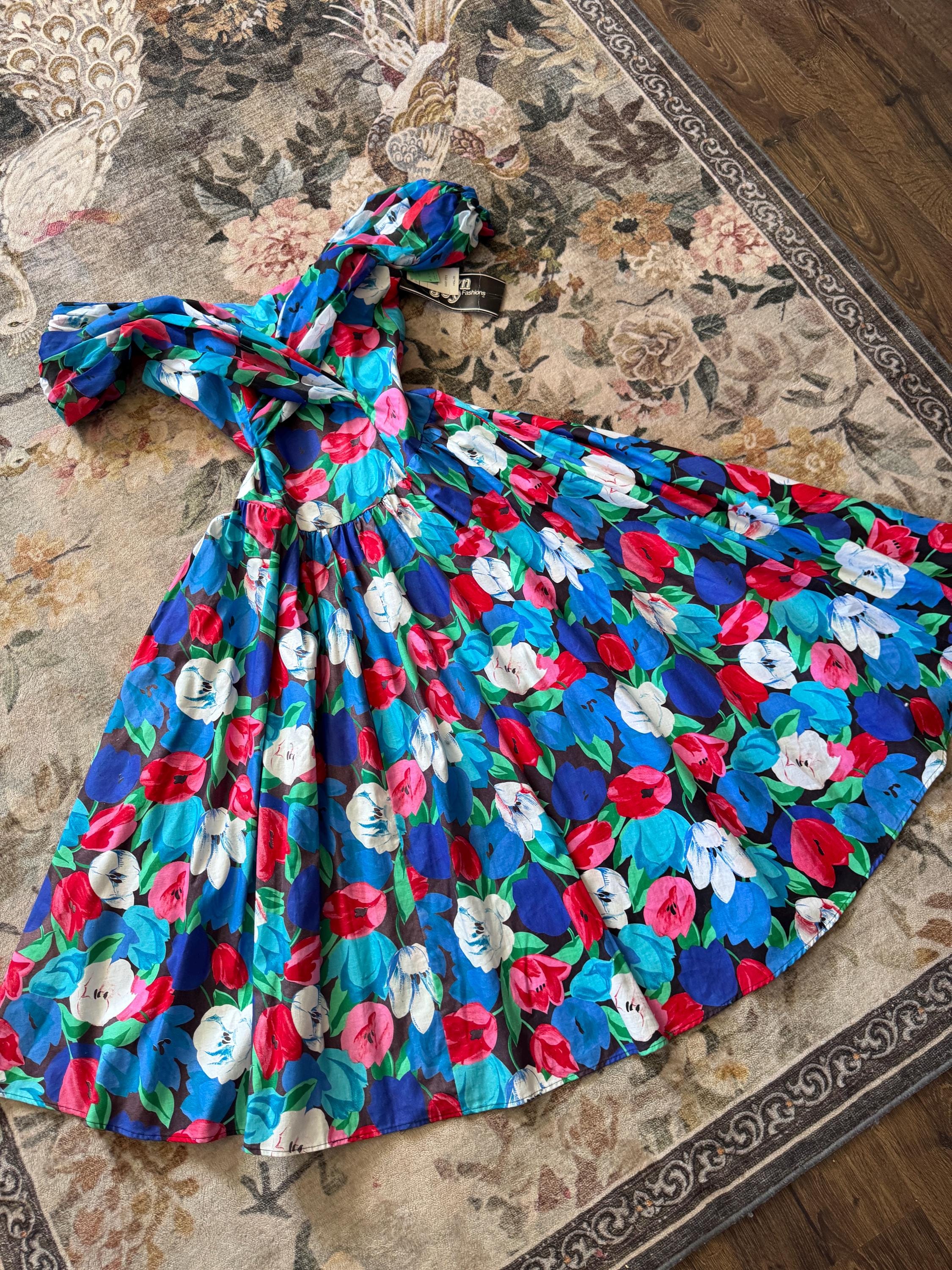 karen alexander dress designer 1980's Black and Rose Karen Alexander Dress