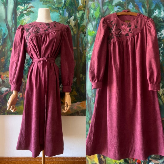 1980s mauve handpainted dress - image 1