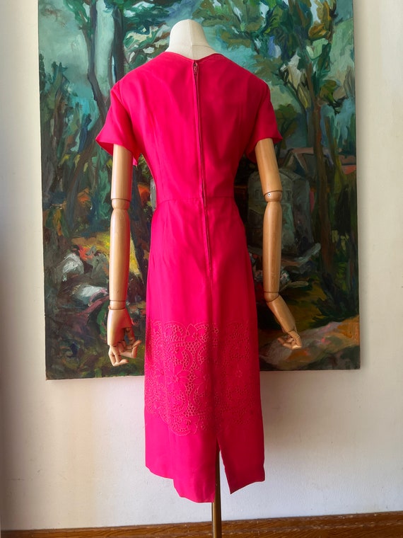 1950s  hot pink chiffon floral eyelet dress - image 7