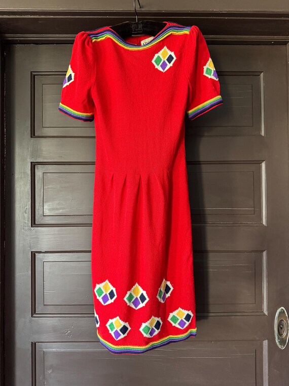 1980s  Red and rainbow knit dress - image 5