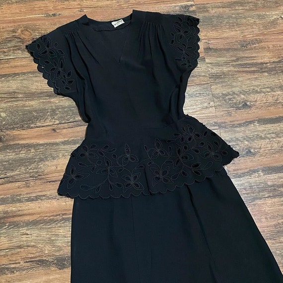 1940s Black Rayon Cutout Dress