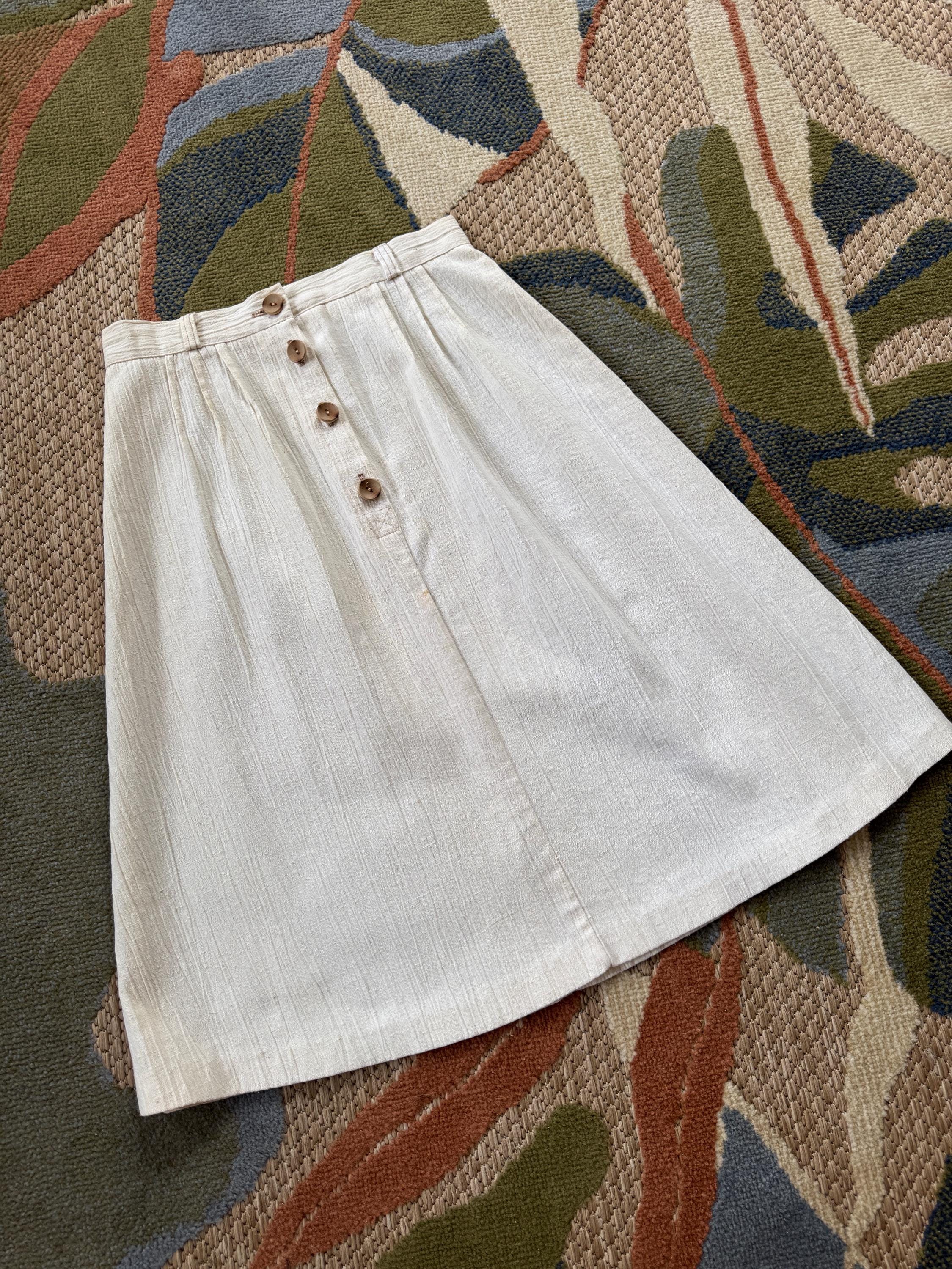 1970s cream, cotton front button a line skirt
