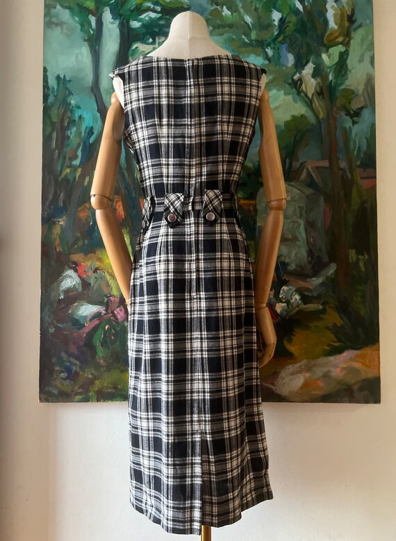 1950s 1960s Black and White Plaid Shift Dress - image 6