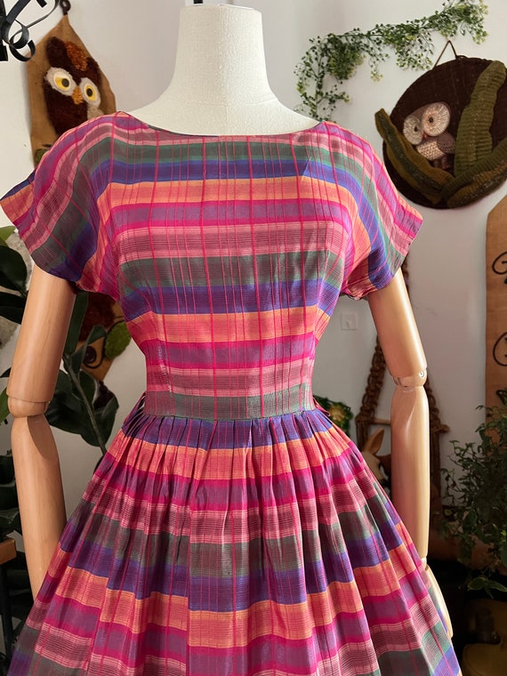 1950s Rainbow striped fit and flare dress - image 5