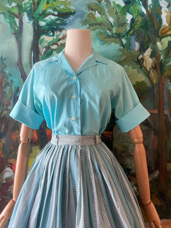 1950s  sky blue button up blouse - image 1