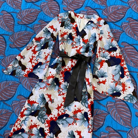 1970s Red White and Steely Blue Bell Sleeve Maxi D
