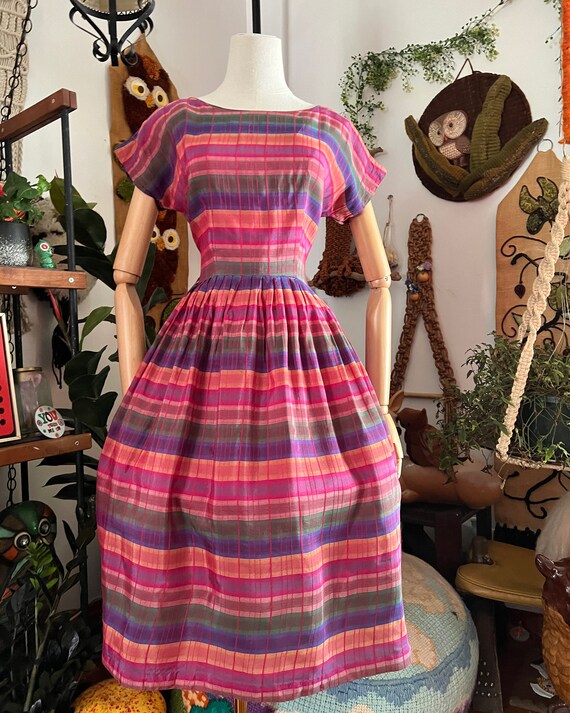 1950s Rainbow striped fit and flare dress - image 4