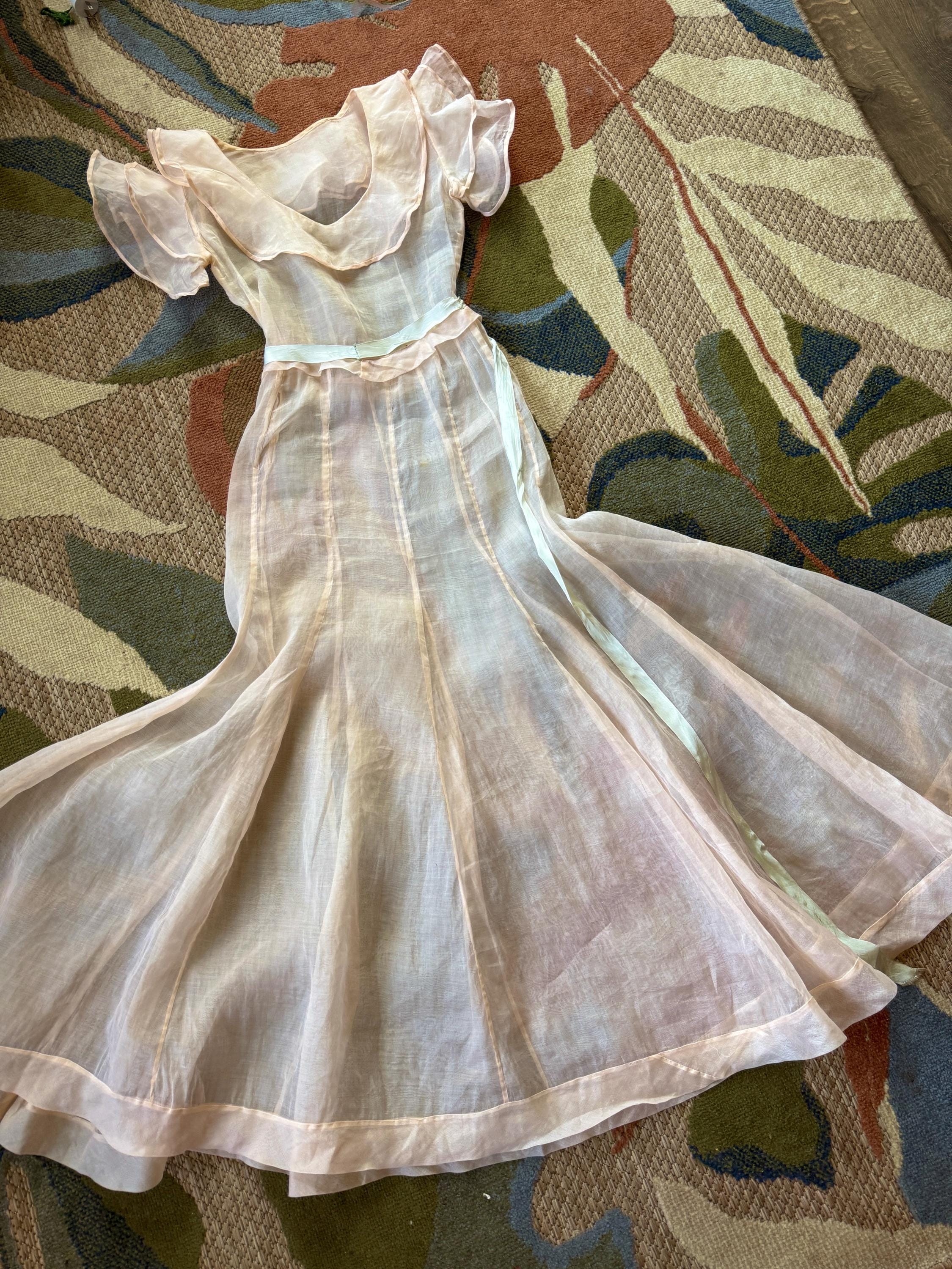 1930s Organza flutter sleeve Dress