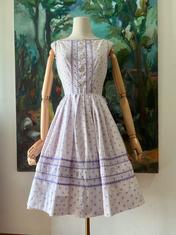 1950s  Purple Polkadot Fit and Flare Dress - image 4