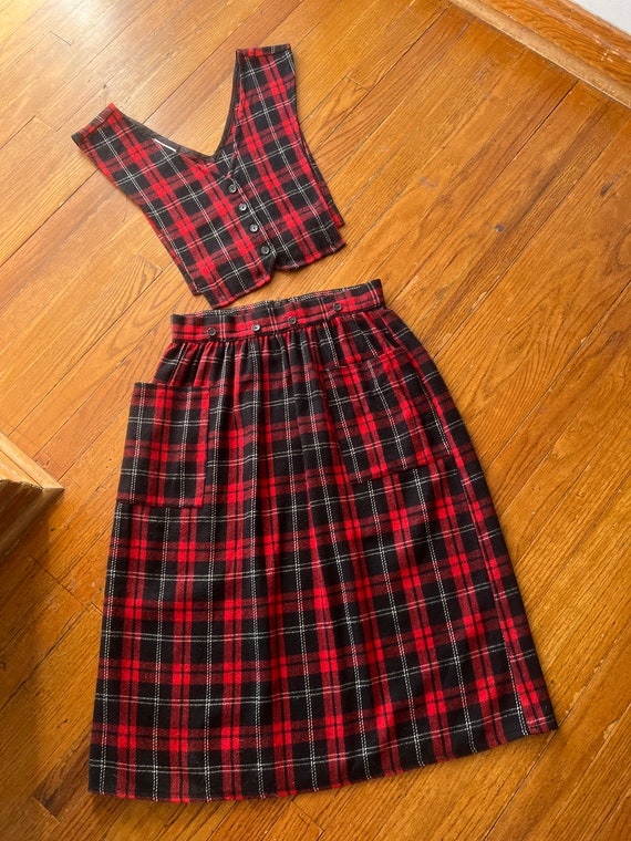 1970s Red Plaid pinafore with removable top - image 2