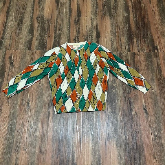 1950s Novelty Harlequin Print Cardigan