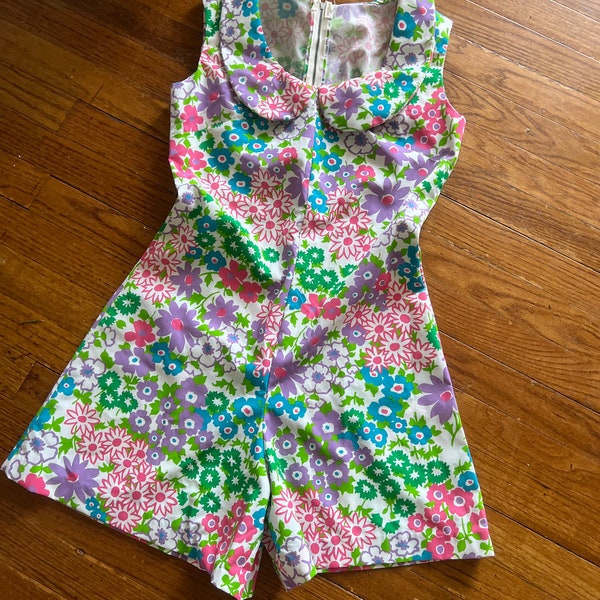 1960s  multi-colored floral print romper