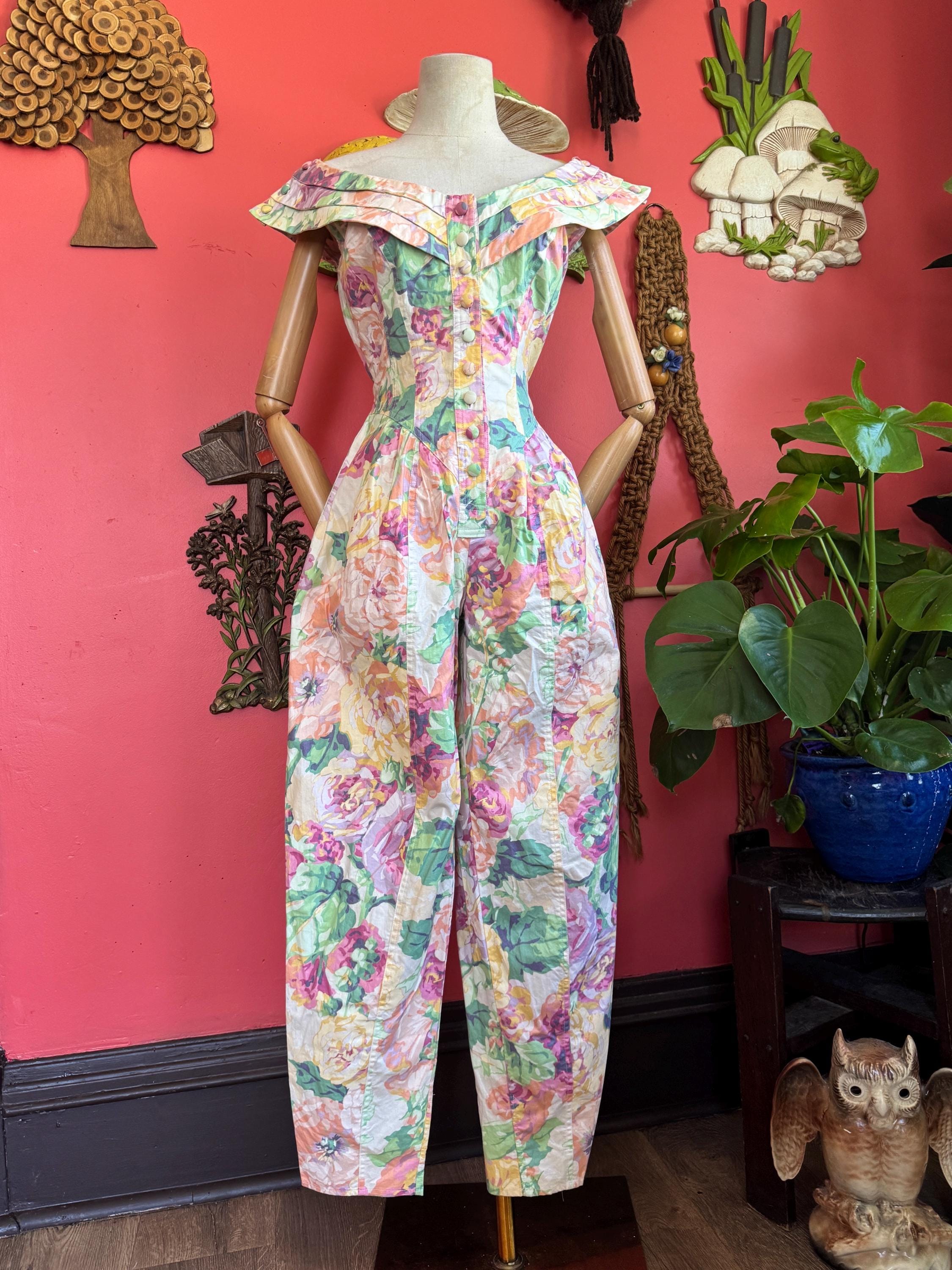1980s Juicy Floral Karen Alexander Jumpsuit