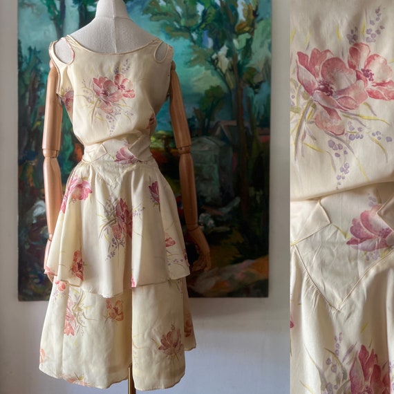 1930s  cream floral print bias cut dress - image 4
