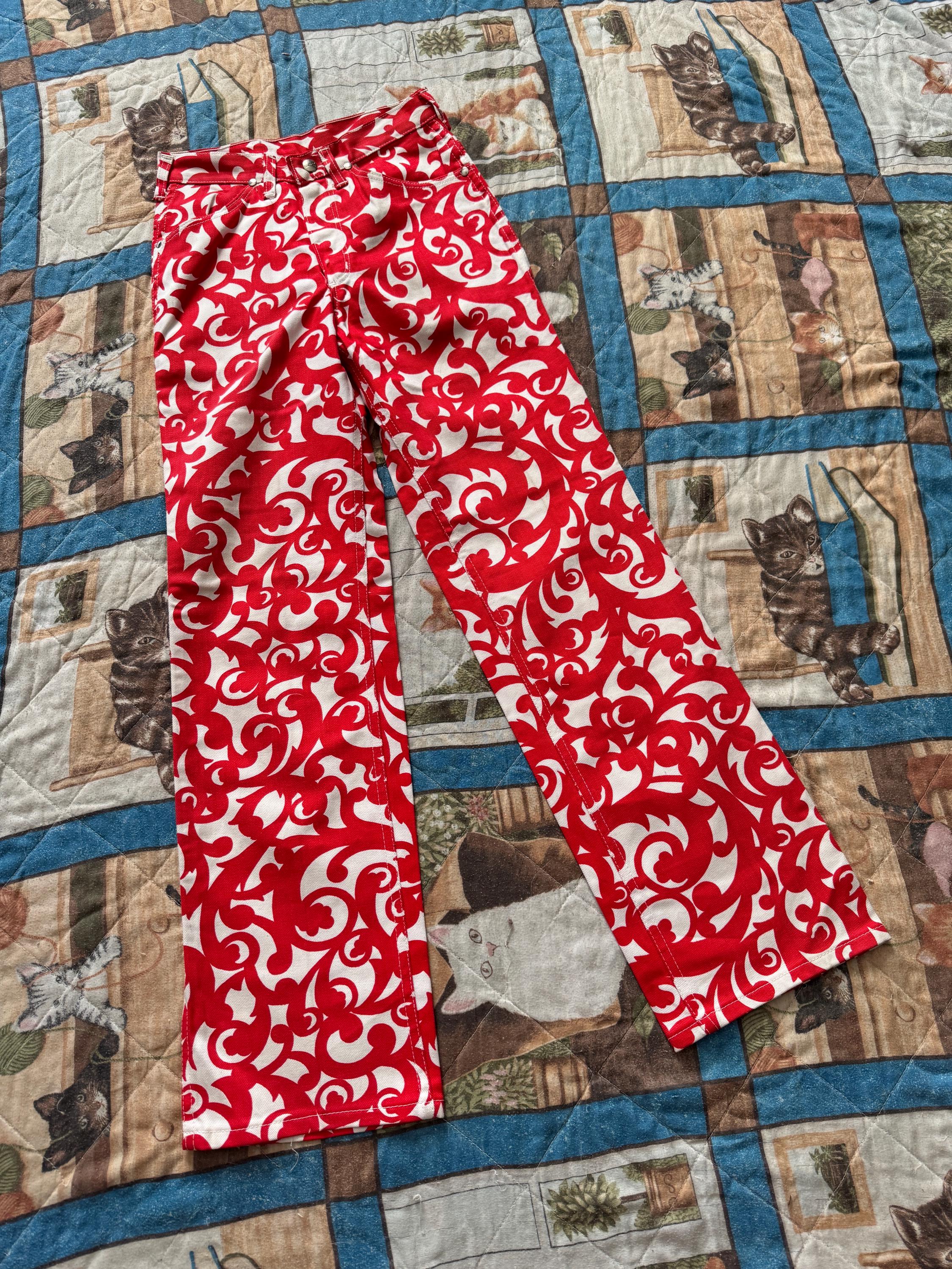 1960s  Deadstock Red & White Printed Denim