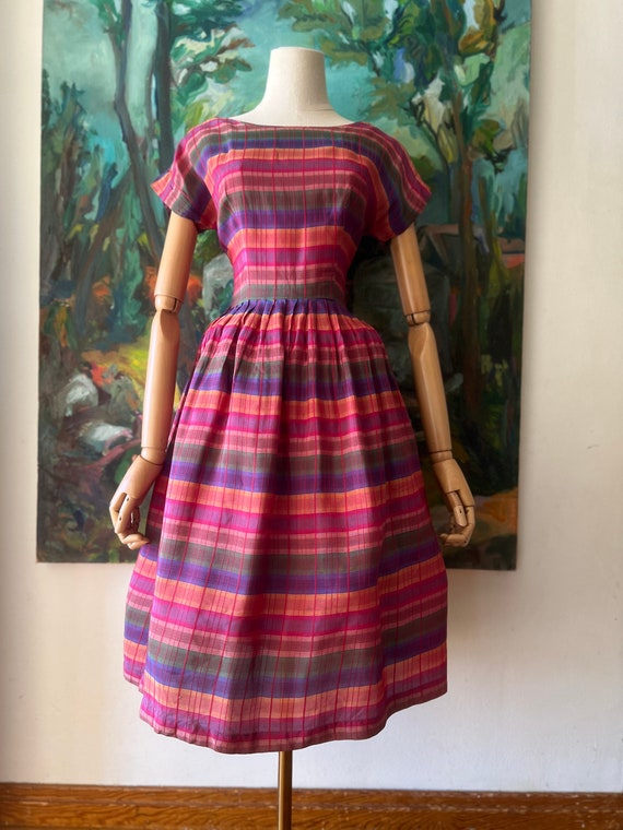 1950s  rainbow striped fit and flare dress - image 4