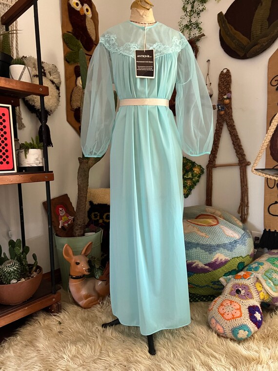 1960s Blue Sheer Lace Trim Nightie | SMALL main image 1