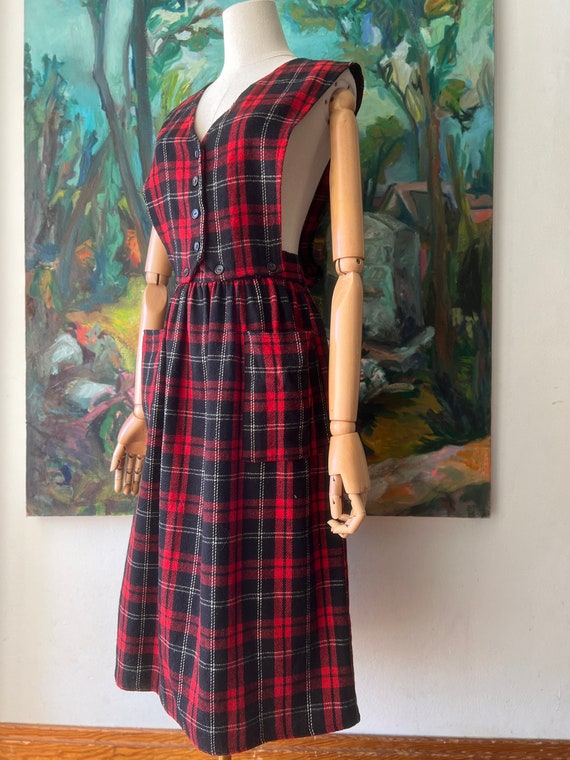 1970s Red Plaid pinafore with removable top - image 3