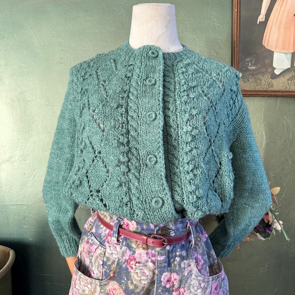 1960s  Moss Green Knit Cardigan