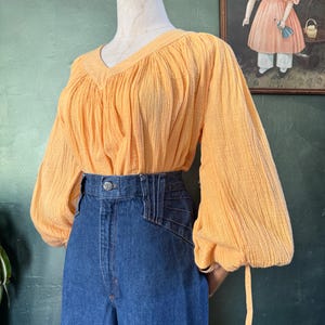 1970s orange crinkle cotton balloon sleeve top image 8