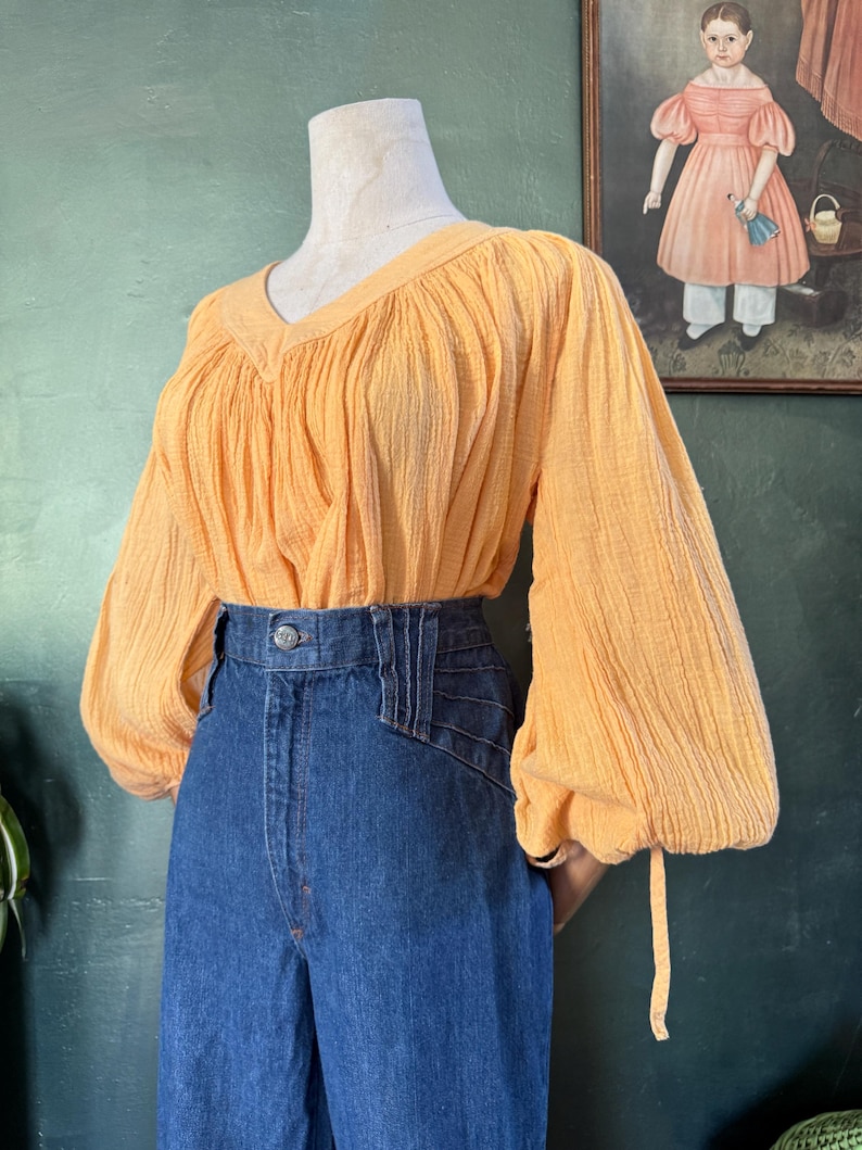 1970s orange crinkle cotton balloon sleeve top image 8