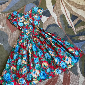 rose print fit and flare dress Pink Floral-Print Fit-and-Flare Midi Summer Dress Peach Rose Floral Print / XSmall main image 0