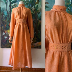 1970s  Orange Lurex Trapeze Dress