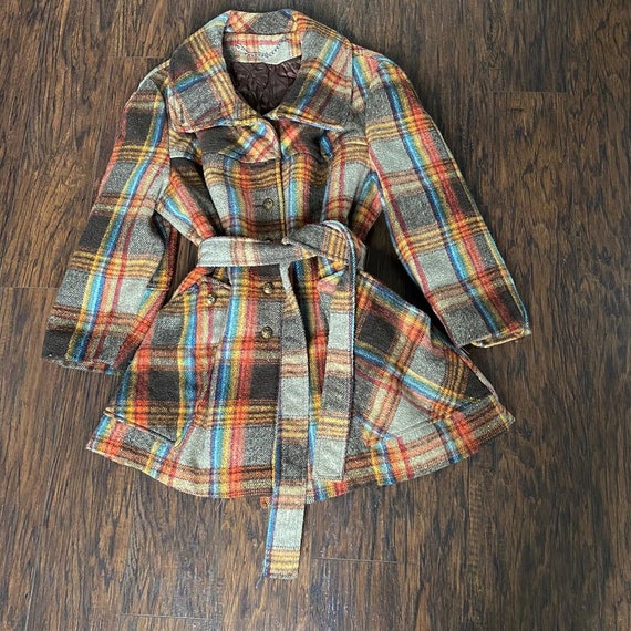 1960s Rainbow Plaid Wool Belted Princess Coat