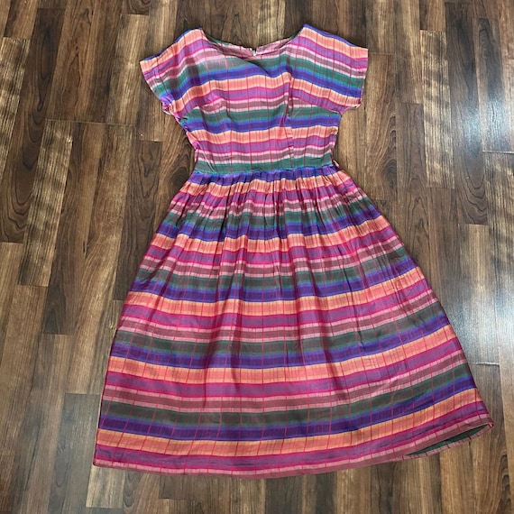 1950s rainbow striped short sleeve fit and flare d