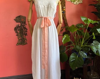 1900s white Belted Crochet Dress