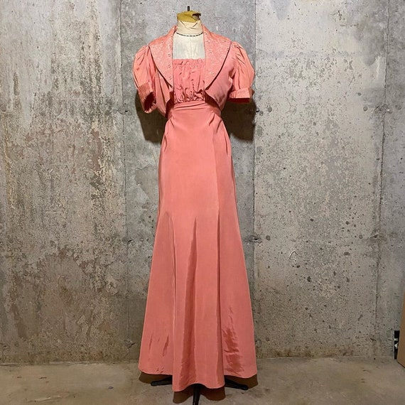 1930s Pink Maxi Dress With Matching Bolero