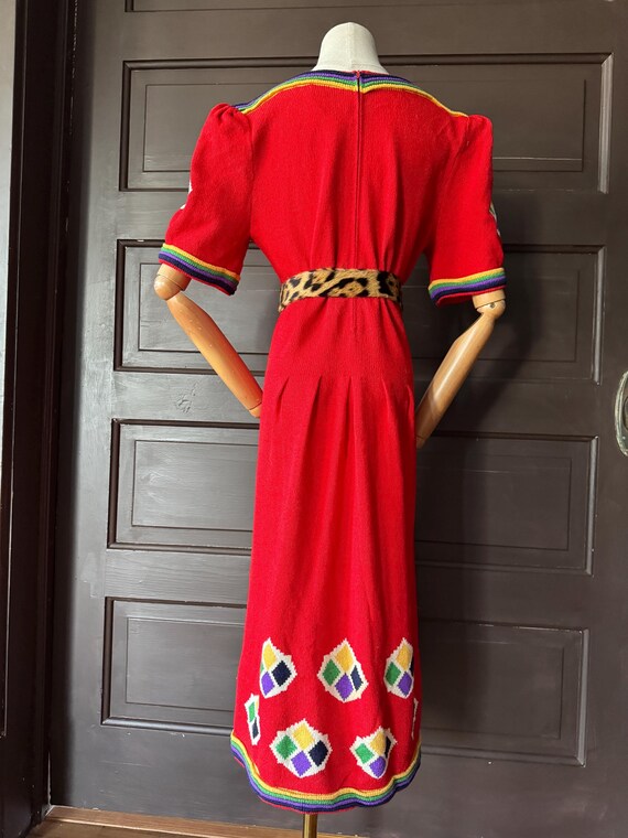 1980s  Red and rainbow knit dress - image 4