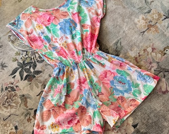 1980s  Pastel Floral Tie Back Romper