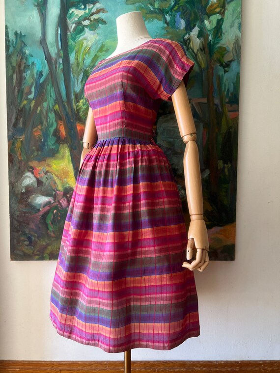 1950s  rainbow striped fit and flare dress - image 2